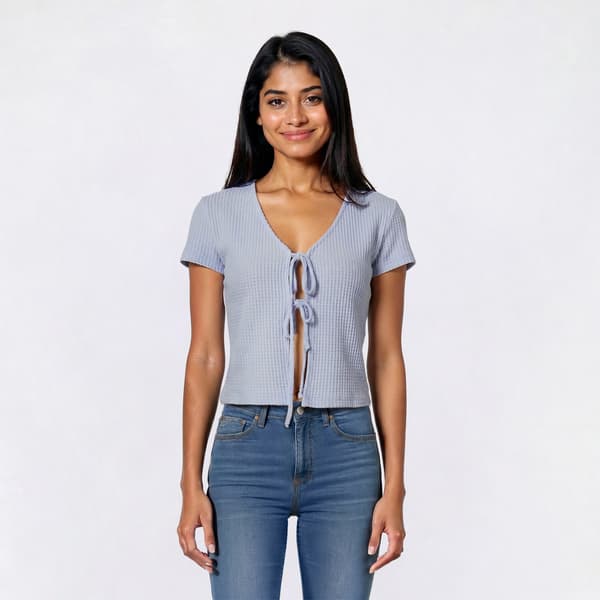 Juniors Wallflower Brushed Waffle Double Tie Front Top - image 