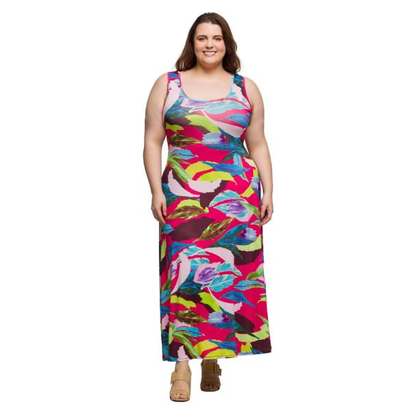 Plus Size 24/7 Comfort Apparel Pink Floral Sleeveless Maxi Dress