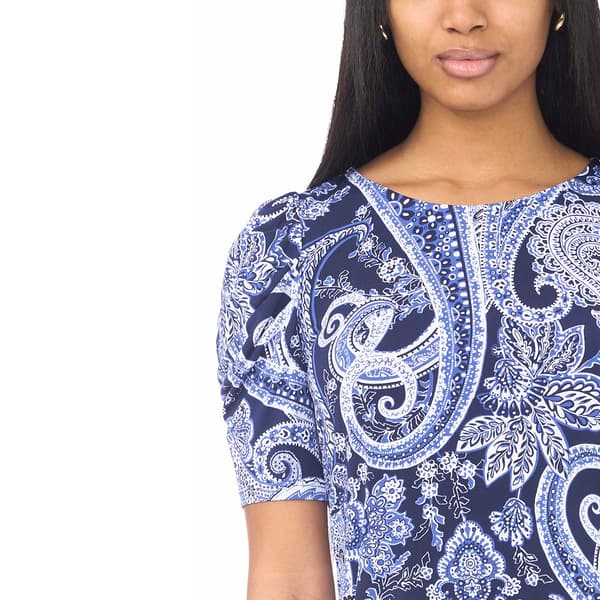 Womens MSK Puff Sleeve Paisley A-Line Dress