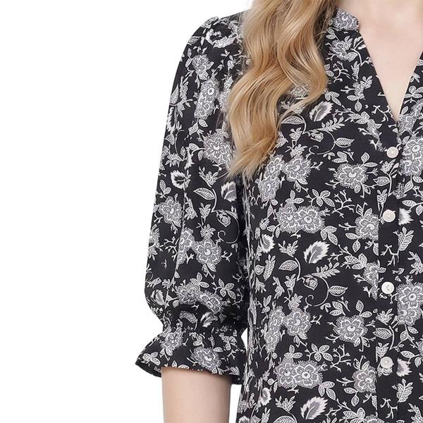 Petite NY Collection Elbow Puff Sleeve Floral Crepe Blouse