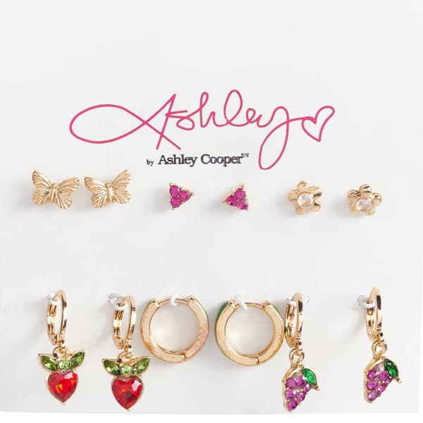 Ashley 6pr. Butterflies/Gems/Fruit Multi-Charm Mixed Earrings - image 