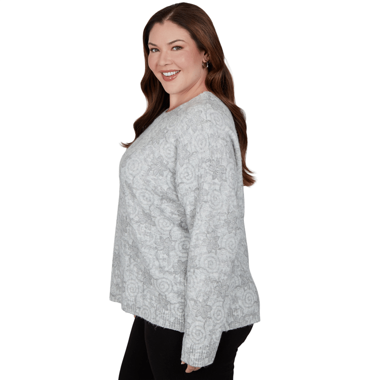 Plus Size Hearts of Palm Silver Linings Floral Swirl Sweater