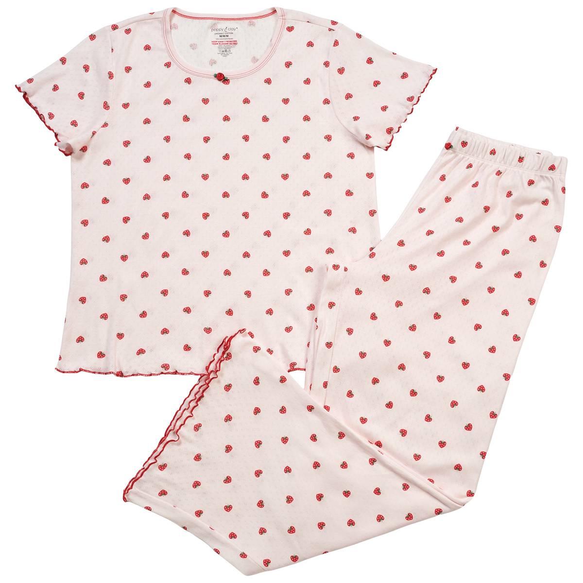 Womens Poppy & Clay Short Sleeve Strawberry Pajama Set
