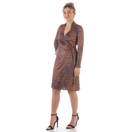 Womens 24/7 Comfort Apparel Long Sleeve Knee Length Wrap Dress