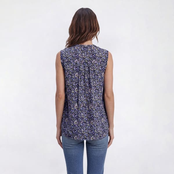 Petite Napa Valley Sleeveless Ditsy Floral Pleat Henley Blouse