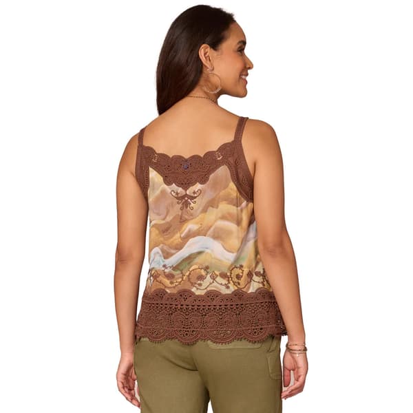 Womens Democracy Scallop Edge Crochet Embroidered Hem Tank Top