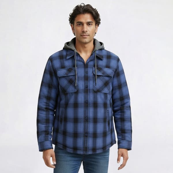 Mens Smith''s Sherpa Lined Flannel Shirt Jacket - Navy/Crn - image 