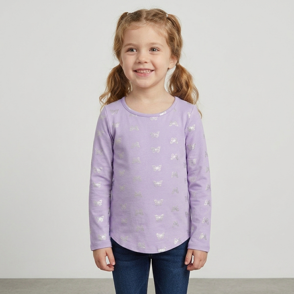 Girls (4-6x) Jolie & Joy Long Sleeve Yummy Foil Butterfly Tee