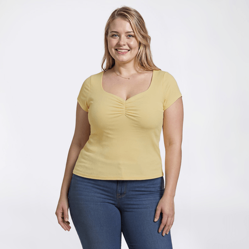 Juniors Plus Eye Candy Short Sleeve Rib Cinch Front Top - image 