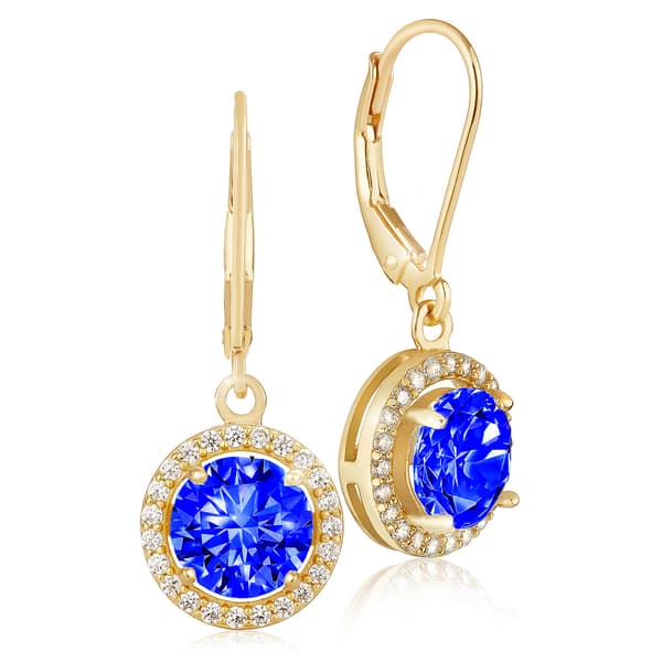 Gianni Argento Gold Over Silver Lab Sapphire Lever Back Earrings - image 