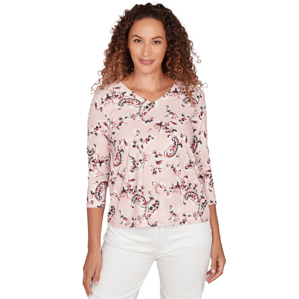 Womens Emaline Key Items 3/4 Sleeve V-Neck Paisley Print Top - image 