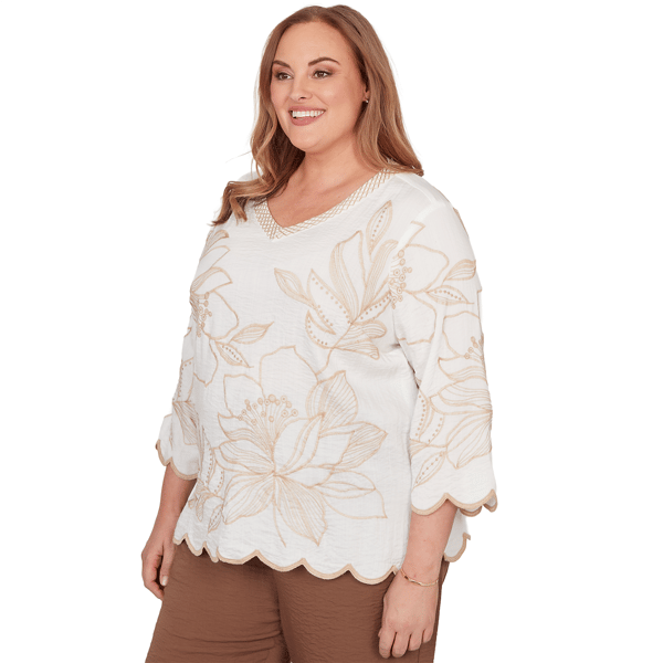 Plus Size Alfred Dunner Spice Market Scallop Edge Floral Blouse