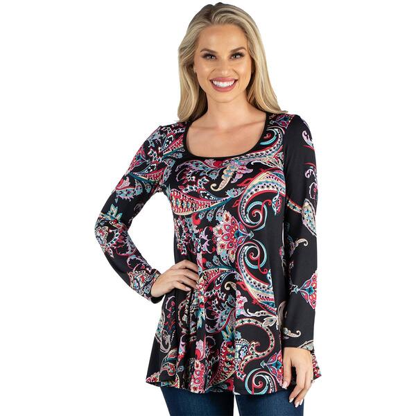 24/7 Comfort Apparel Long Sleeve Paisley Swing Flared Tunic - image 