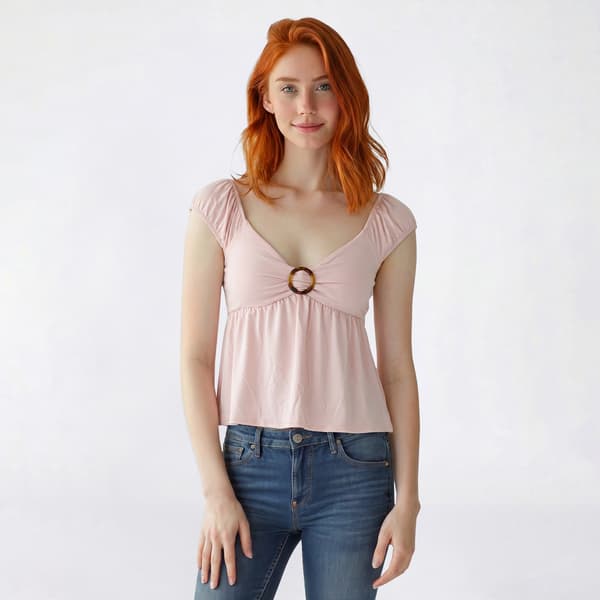 Juniors Derek Heart Baby doll V-Neck Top w/ Hardware and Bra Cup - image 