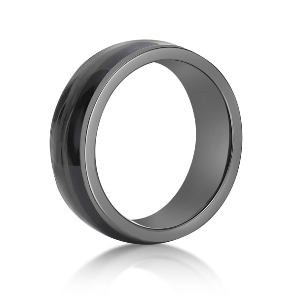 Mens Lynx Black Zirconium & Resin Ring with Wood Sheet Inlay