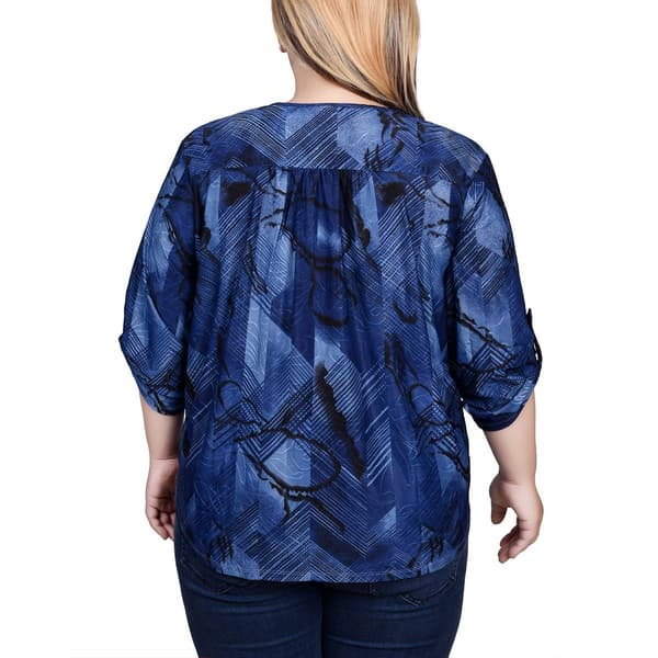 Plus Size Ny Collection 3 4 Sleeve Chevron Jacquard Zip Blouse Boscovs