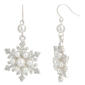 Silver-Tone Pearl & Pave Snowflake Earrings - image 1