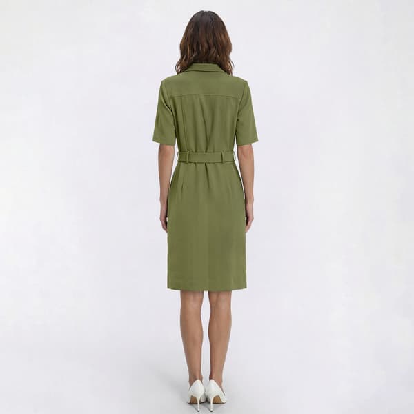 Womens Sharagano Elbow Sleeve Crepe Zip Split Neck Shirtdress