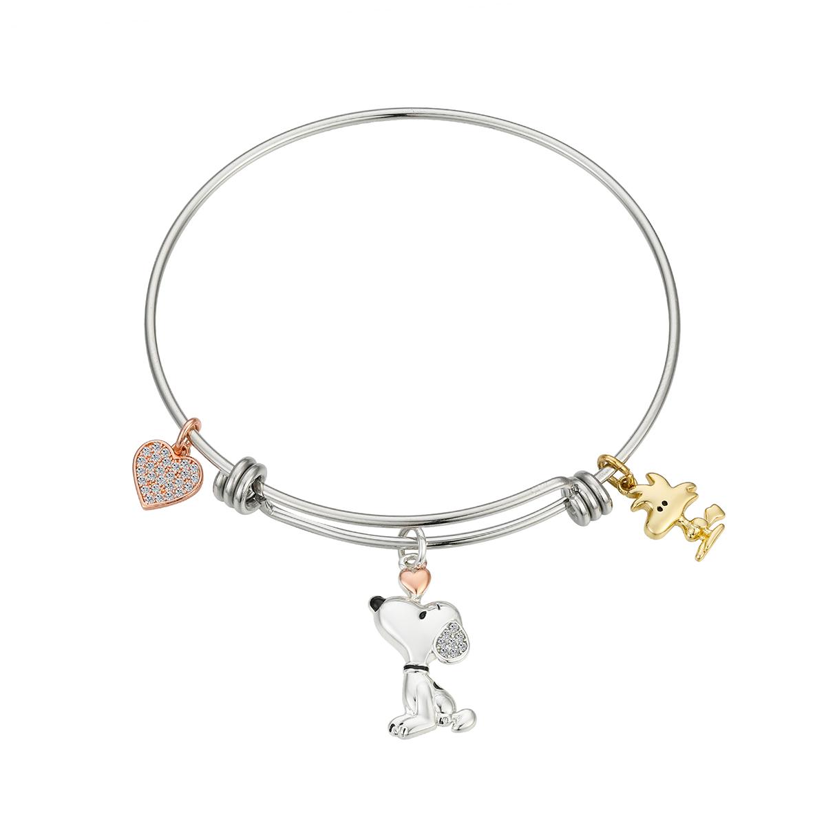 Shine Peanuts Snoopy & Woodstock Crystal Heart Bangle...