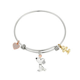 Shine Peanuts Snoopy & Woodstock Crystal Heart Bangle Bracelet
