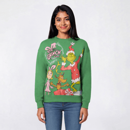 Juniors Hybrid Grinch Crew Presents Crewneck Fleece