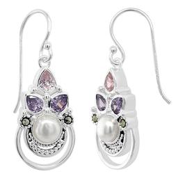 Marsala Fine Silver Plated Marcasite Multi Color Earrings