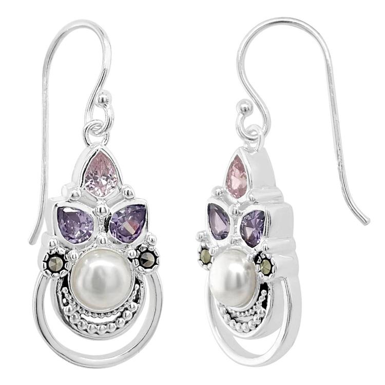 Marsala Fine Silver Plated Marcasite Multi Color Earrings