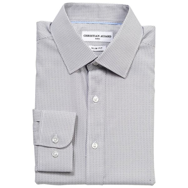 Mens Christian Aujard Slim Fit Geometric Dress Shirt-White/Black - image 