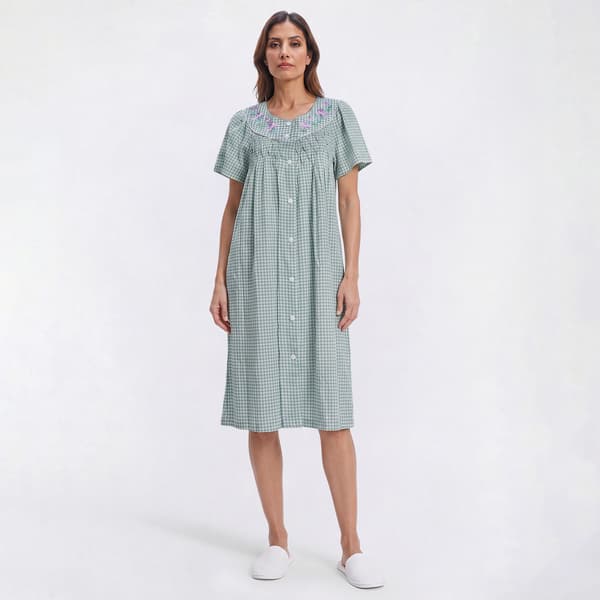 Womens Moon to Noon Short Sleeve Tiny Gingham Duster - image 