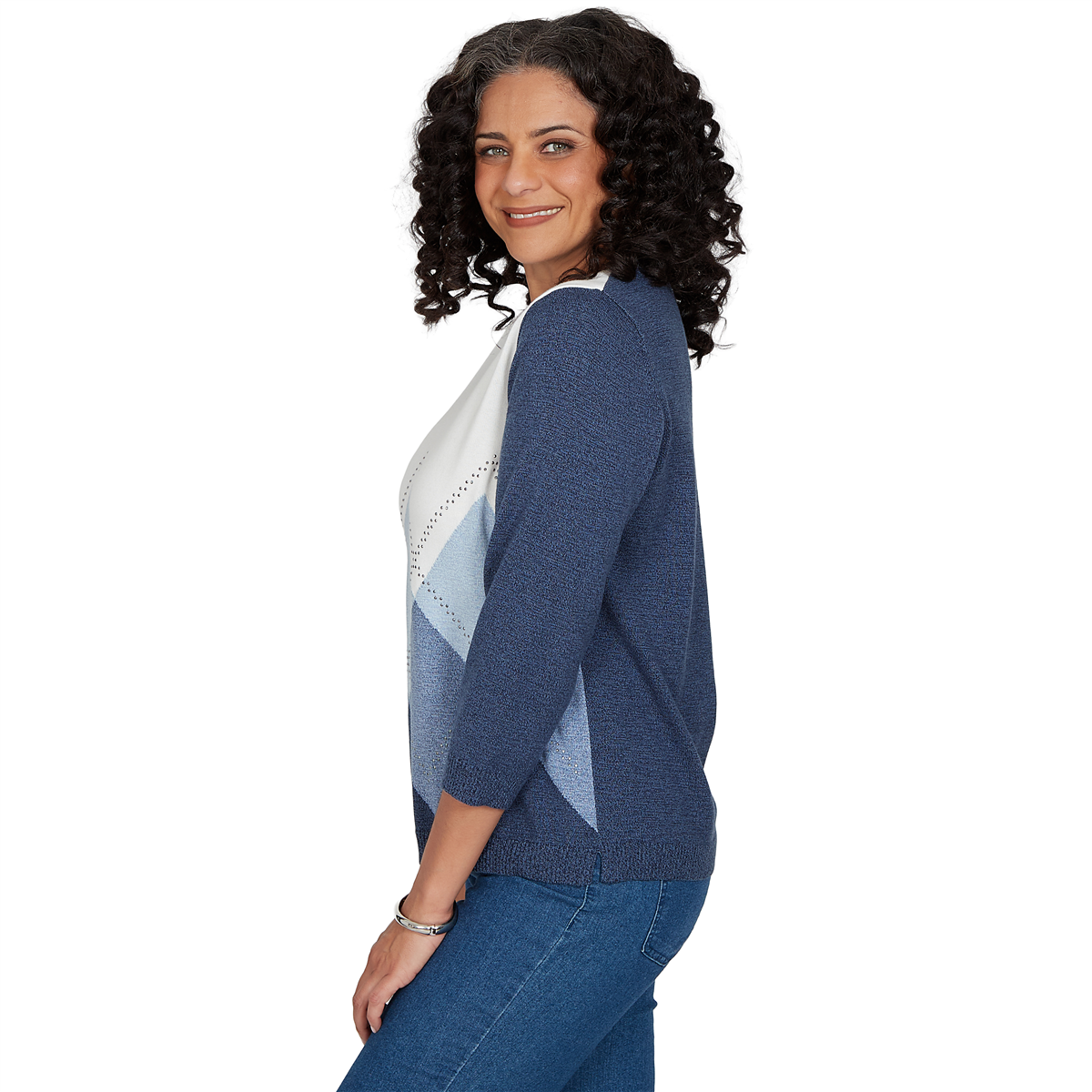 Womens Alfred Dunner Ann Arbor Color Block Argyle Sweater