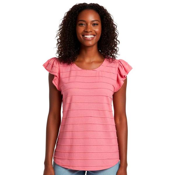 Women French Laundry Cap Flutter Sleeve Scallop Trim Blouse - image 