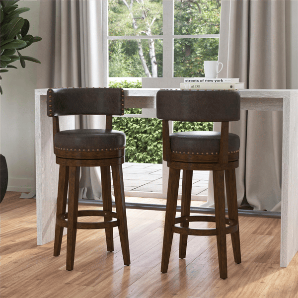 HH2 Home Lawton Wood & Upholstered Swivel Bar Height Stool