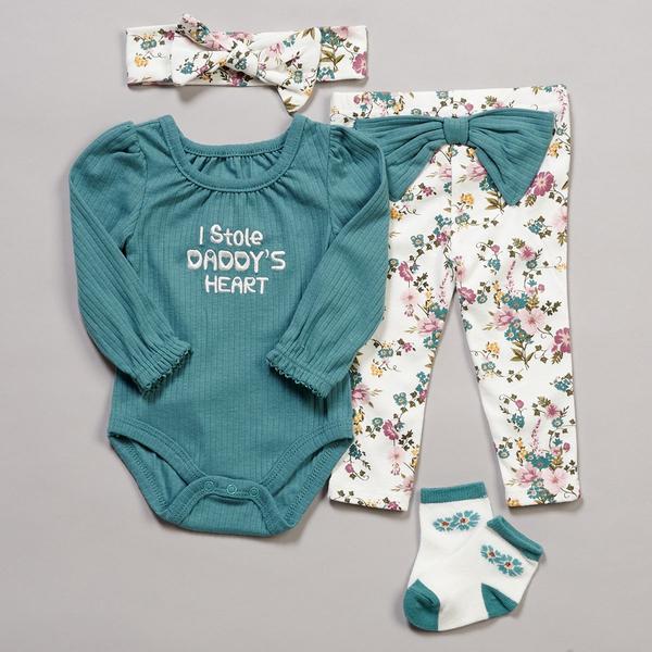 Baby Girl (3-9M) Baby Essentials 4pc Daddy''s Heart Ribbed Set - image 