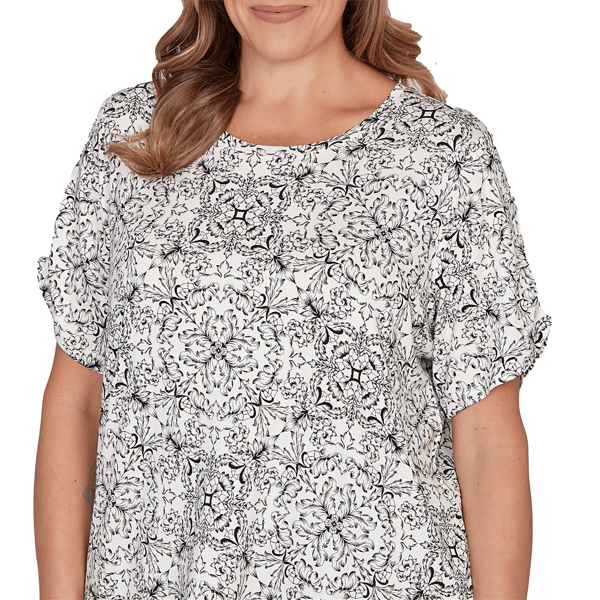 Plus Size Emaline Key Items Short Sleeve Scroll Medallion Blouse