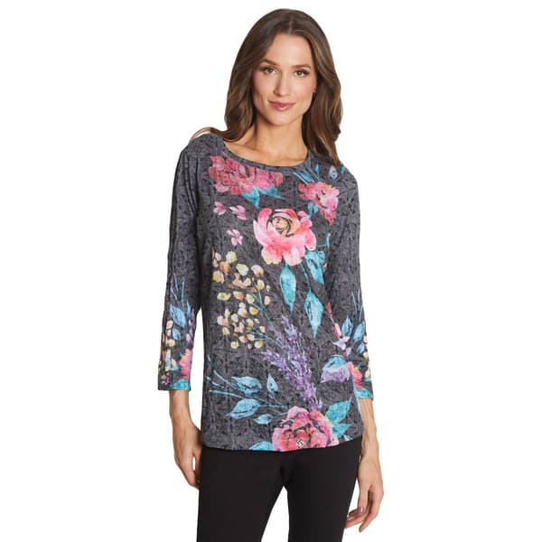 Womens Ali Miles 3/4 Sleeve Wrap Around Placement Floral Tunic - Boscov's