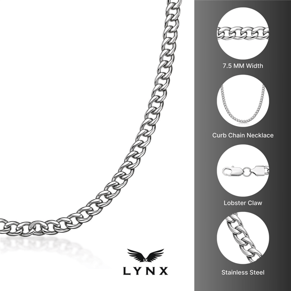 Mens Lynx Stainless Steel 7mm Foxtail Chain Necklace