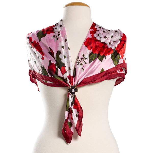 Womens Jessica McClintock Red Rose Scarf with Pearl Ring