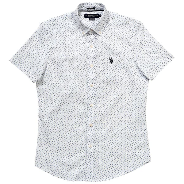 Mens U.S. Polo Assn.&#40;R&#41; Short Sleeve Button Down Shirt - White/Blue - image 