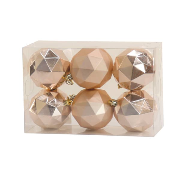 National Tree 10in. Rose Gold Geometric Ornaments - Set of 6