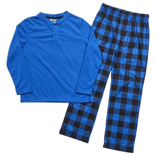 Boys Cloud Nine Solid/Plaid Pajama Set - image 