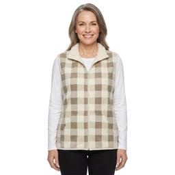 Petite Hasting & Smith Checkered Vest with Sherpa Trim