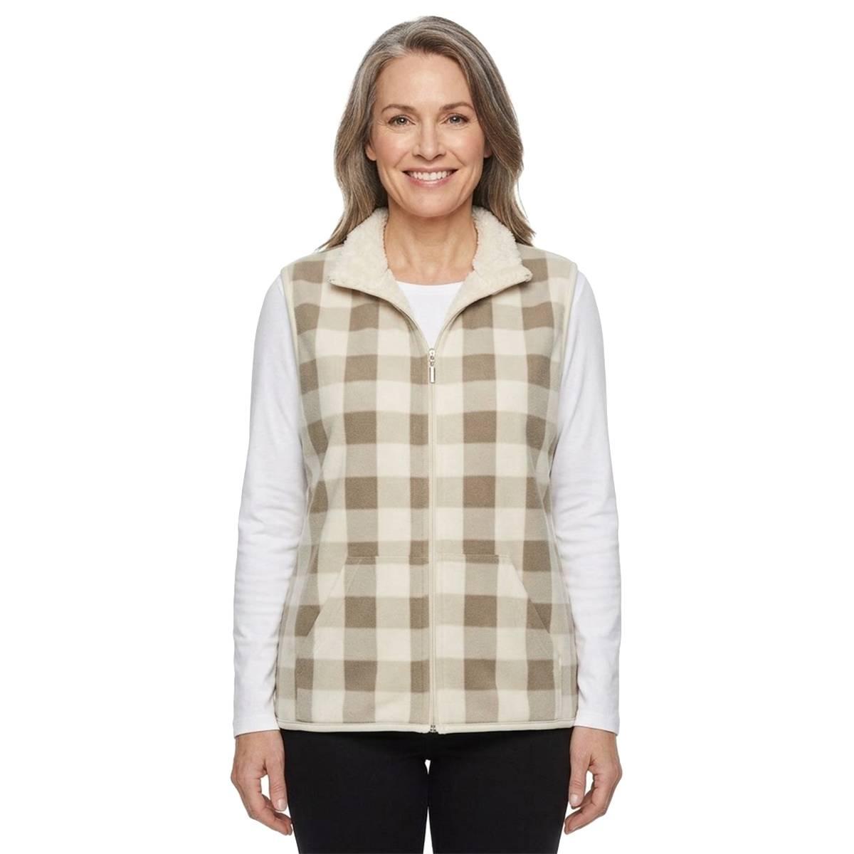 Petite Hasting & Smith Checkered Vest with Sherpa Trim