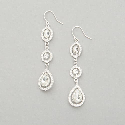 Rosa Rhinestones Silver Crystal Oval Dangle Earrings