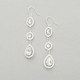 Rosa Rhinestones Silver Trio Crystal Oval Drop Earrings