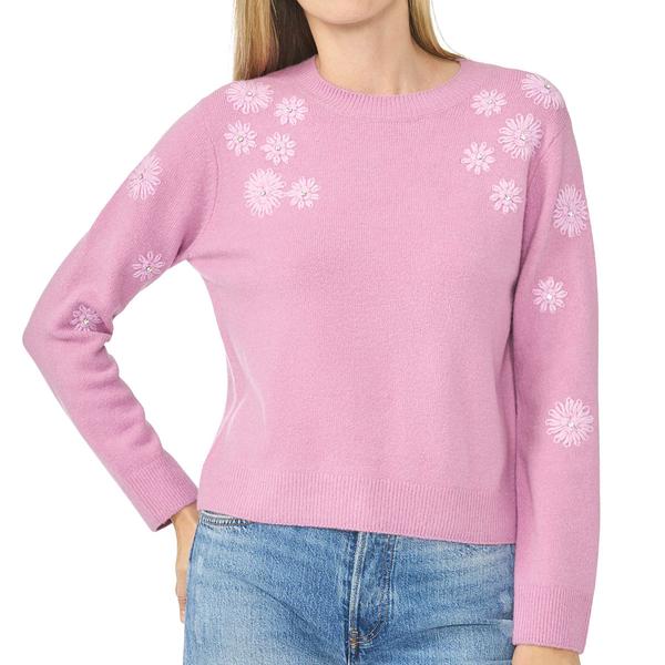 Womens Cece Long Sleeve Crew Neck Embroidered Flower Sweater