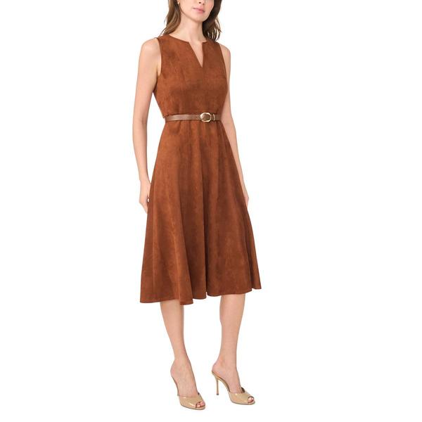 Womens Cece Sleeveless Split Neck Suede A-Line Dress