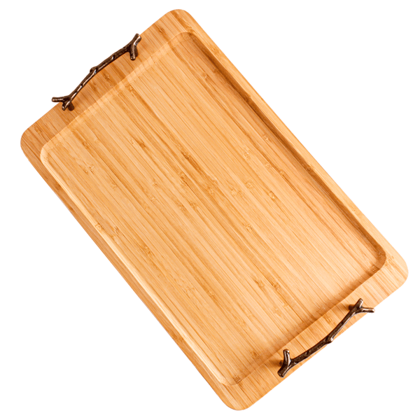BergHOFF 15.5in. Bamboo Serving Tray with Wrought Iron Handles