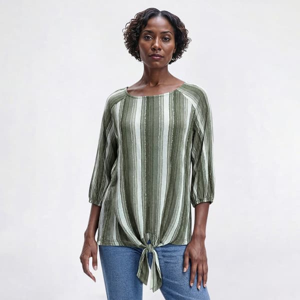 Petite Preswick & Moore® 3/4 Sleeve Tie Front Stripe Blouse