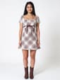 Juniors No Comment Plaid Tie Front Empire Waist Mini A-Line Dress - image 1