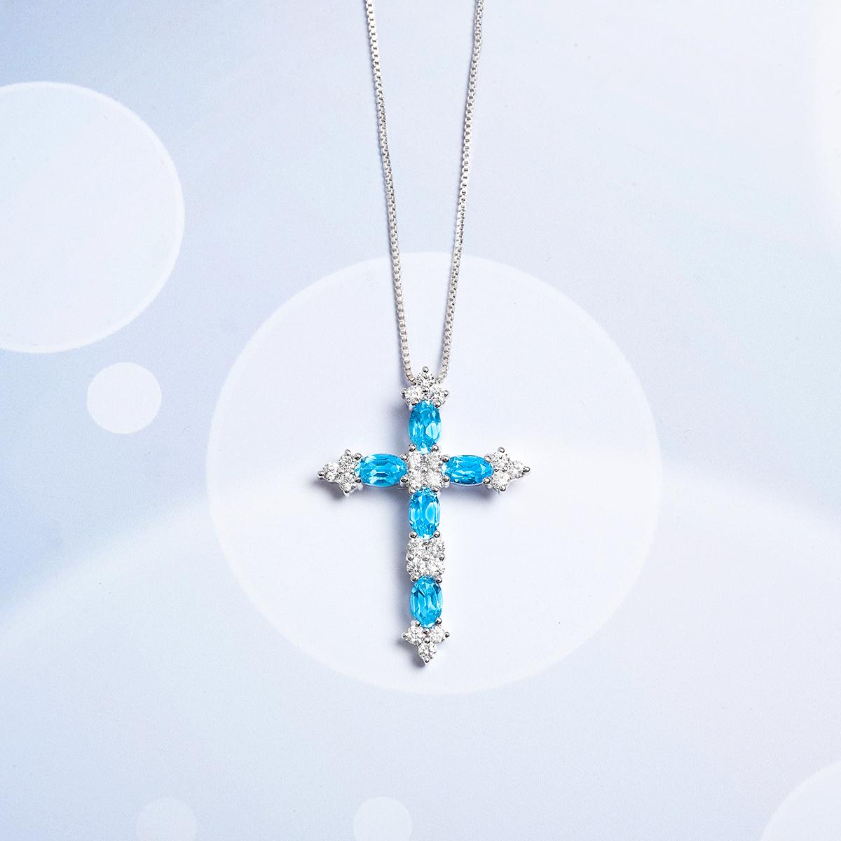 Gemstone Classics™ Light Blue Topaz Cross Pendant Necklace